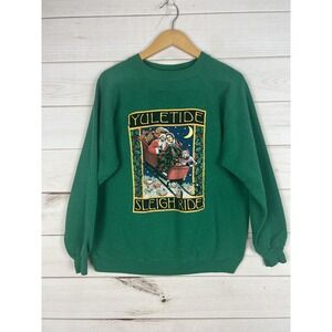 Vintage Yuletide Sleigh‎ Ride Sweatshirt Mens Large Hanes Sport Christmas 90s
